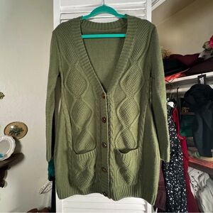 Hobbity Green Cable Knit Long Cardigan